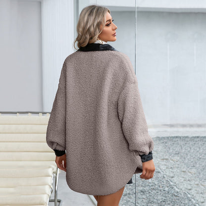 Dam Skjortajacka Klassisk Bomull Polyester med Läderkrage-6