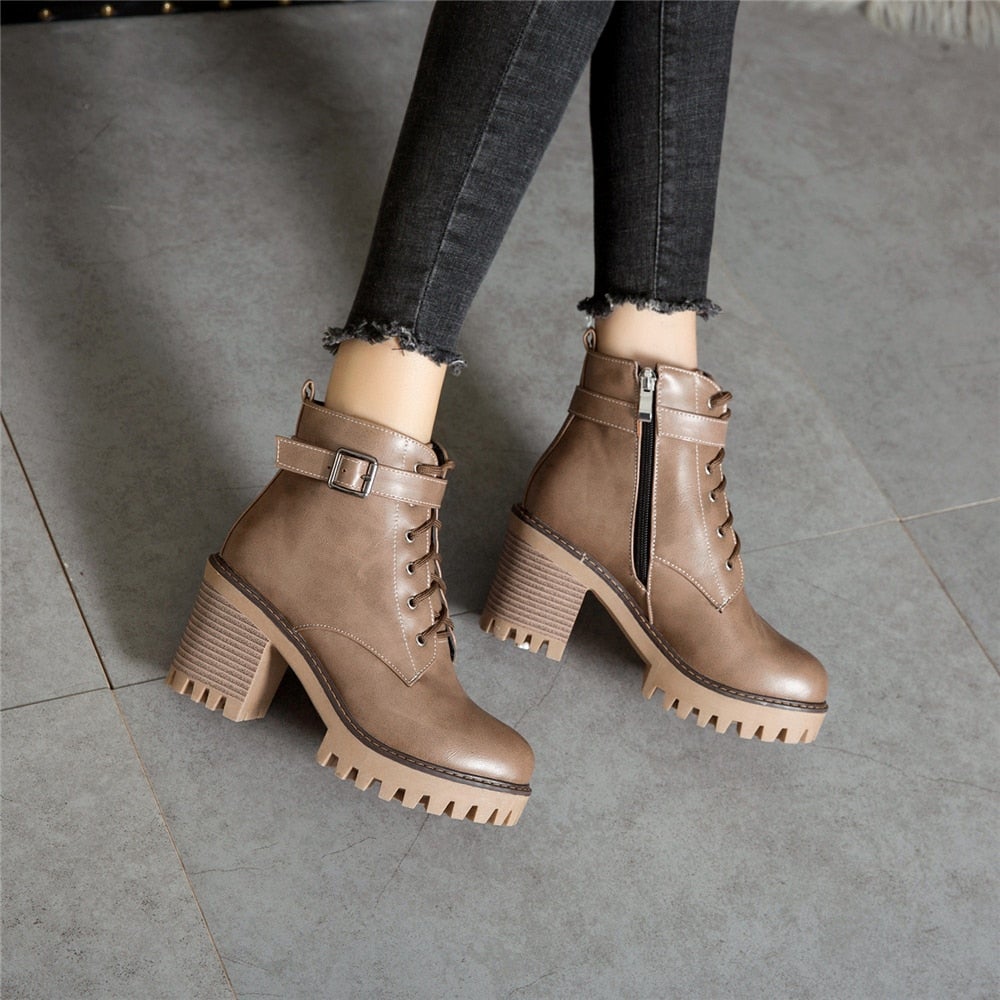 Dam Plattformsstövlar Elegant Eco Läder-4