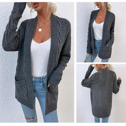 Dam Kofta Avslappnad Grov Stickning Bomull Polyester-6