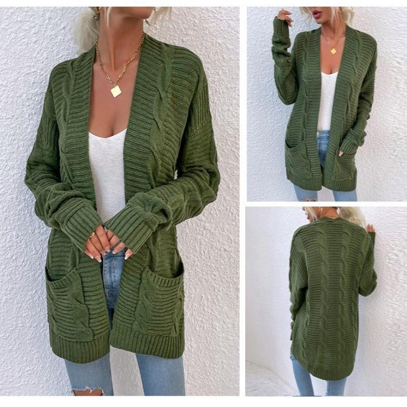 Dam Kofta Avslappnad Grov Stickning Bomull Polyester-4
