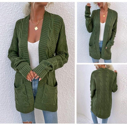 Dam Kofta Avslappnad Grov Stickning Bomull Polyester-4