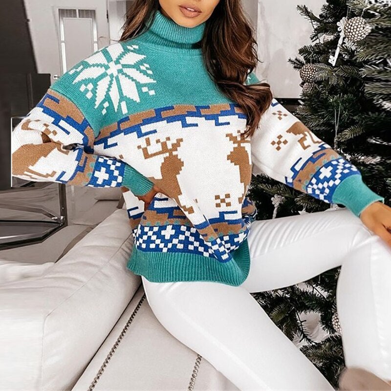 Dam Tröja Turtleneck Julmotiv Polyester och Bomull-2