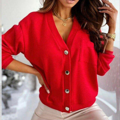 Dam Kardigan Långärmad Viskosblandning Höftlängd-5