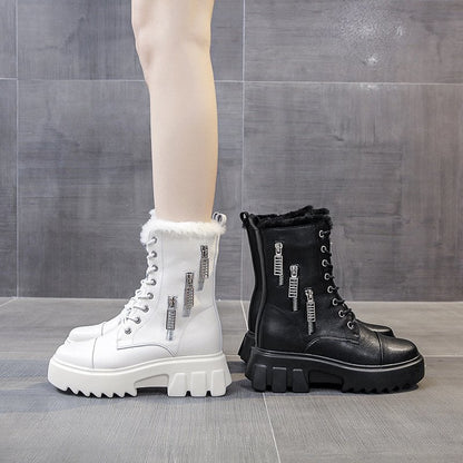 Dam Schnürboots Eco-Läder Plyschfoder Blockhæl-2