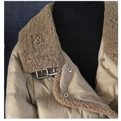 Vindresistent Damjacka med Teddy Fur Vändkrage – Lätt Bomull Polyester Nedjacka för Höst och Vinter 2