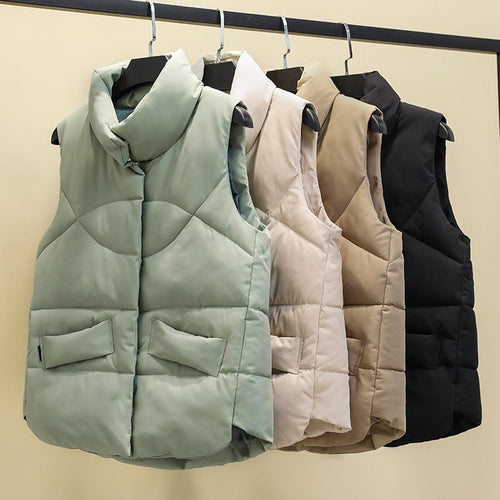 Dunväst Dam Quiltad Bomull Polyester med Ståkrage och Fickor-1