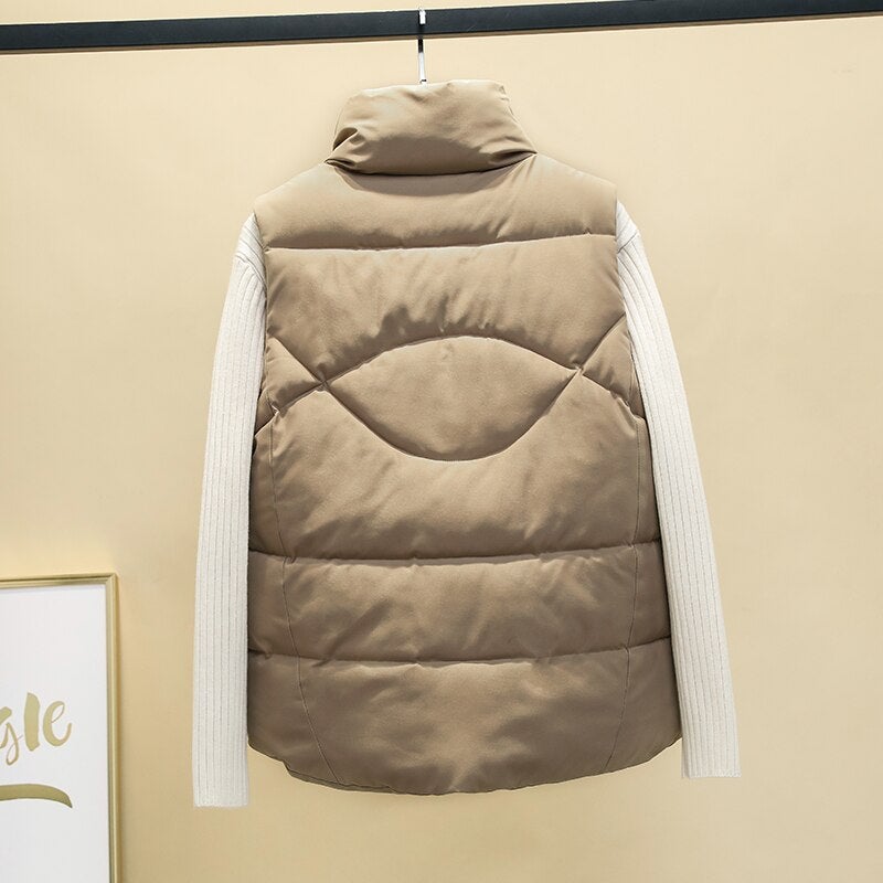 Dunväst Dam Quiltad Bomull Polyester med Ståkrage och Fickor-3