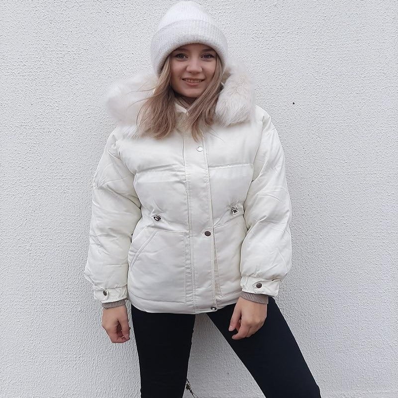 Vinterparkas Dam Med Päls Huva Skräddarsydd Passform Bomull Polyester-2