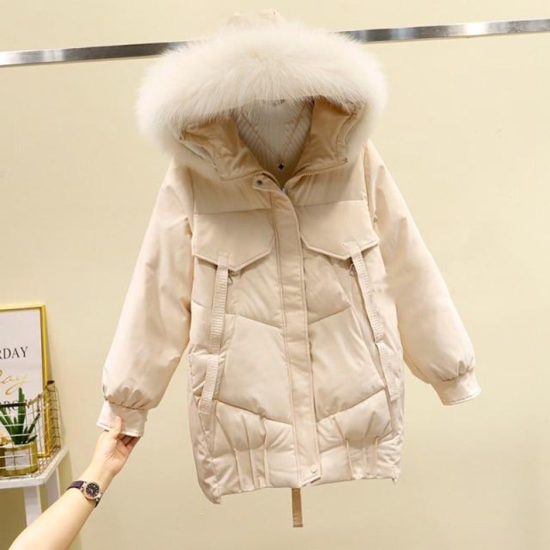 Dam Lång Vinterjacka Syntetisk Päls Mitten av Låret-3