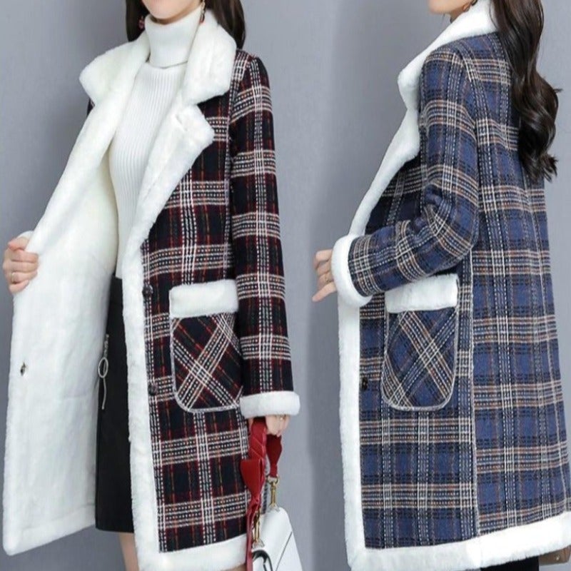 Dam Caromatel Rakt Snitt Skotskt Mönster Polyester Bomull Med Teddyfyllning-2