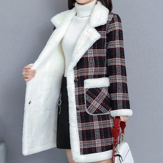 Dam Caromatel Rakt Snitt Skotskt Mönster Polyester Bomull Med Teddyfyllning-1