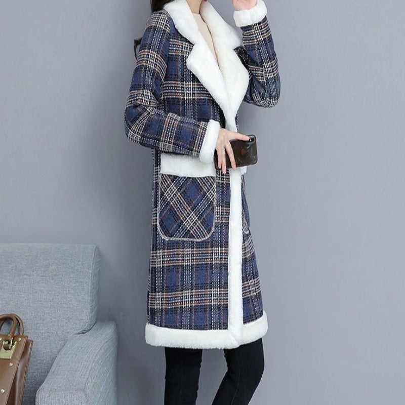 Dam Caromatel Rakt Snitt Skotskt Mönster Polyester Bomull Med Teddyfyllning-4