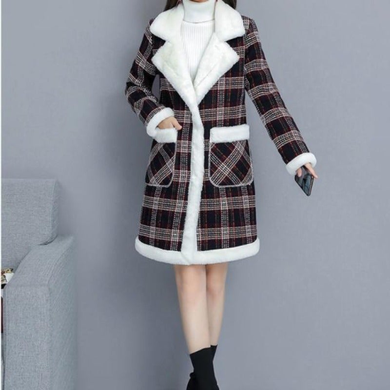 Dam Caromatel Rakt Snitt Skotskt Mönster Polyester Bomull Med Teddyfyllning-6