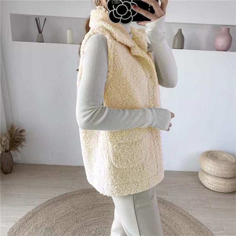 Dam Ärmlös Väst Plysch Nära Passform-2