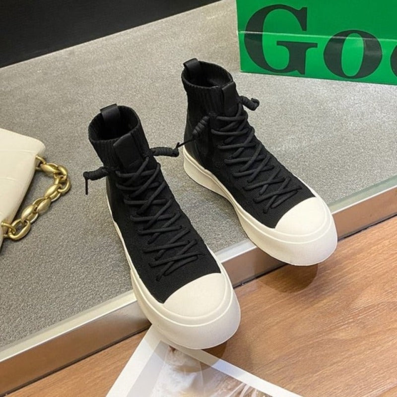 Dam Sneakers Hög Axel Stretchig Bomull för Komfort och Stil-1