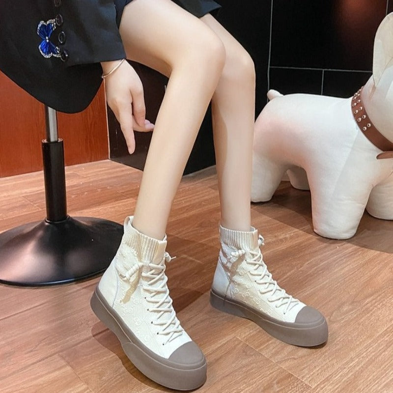 Dam Sneakers Hög Axel Stretchig Bomull för Komfort och Stil-4