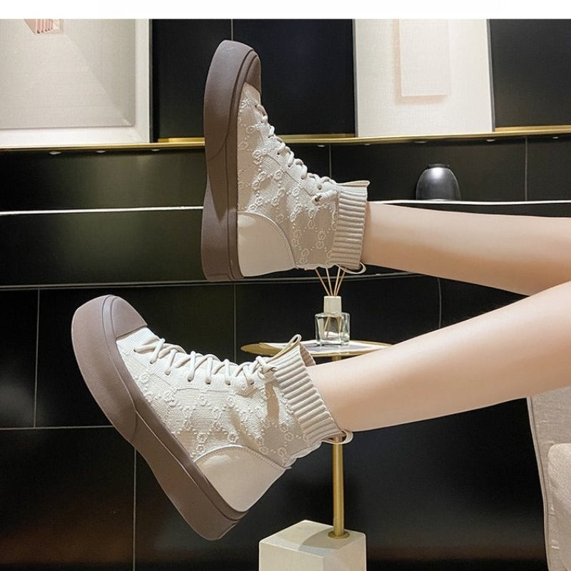 Dam Sneakers Hög Axel Stretchig Bomull för Komfort och Stil-5