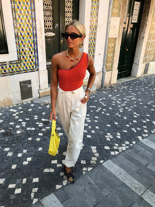 Dam Bodysuit Asymmetrisk Design i Bomull och Viskos 1