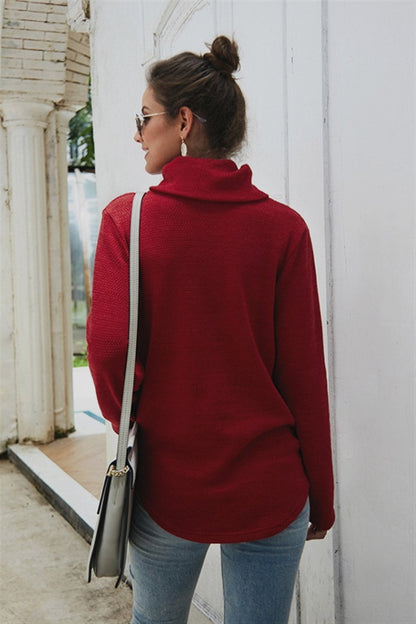 Dam Hög Krage Twist Tröja i Polyester Smal Passform-6