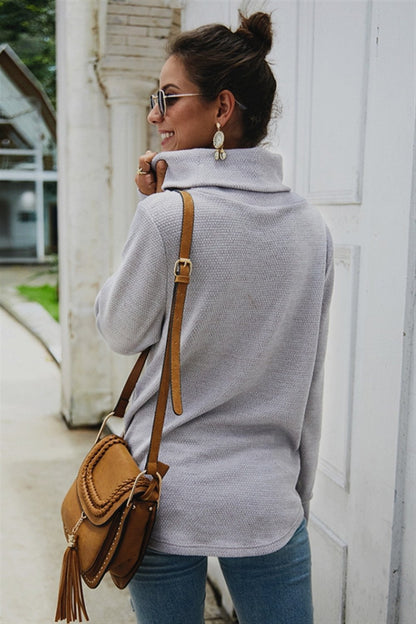 Dam Hög Krage Twist Tröja i Polyester Smal Passform-4