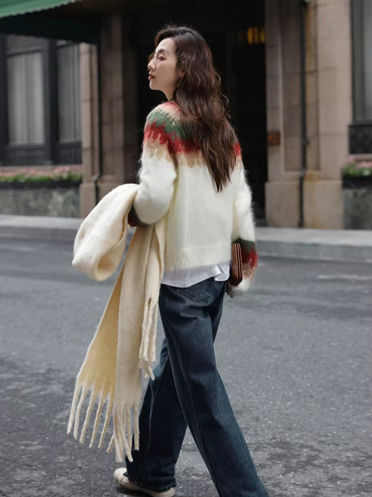 Dam Tröja Stickad Retrodesign Luftig Passform-4