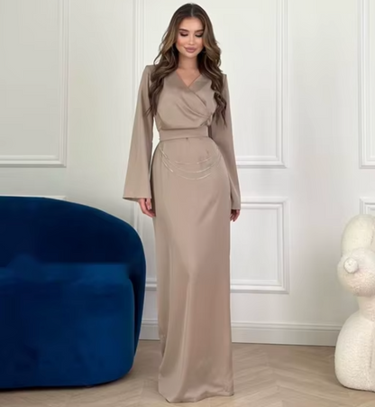 Kvinnors Klänning Vida Ärmar Satin Elegant-6