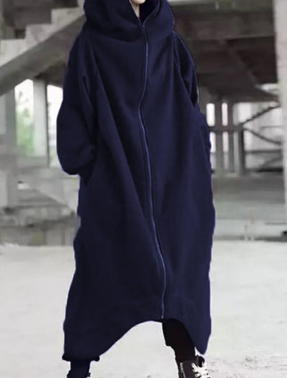 Dam Kappa Lång Fleece med Huva Elegant Design-5