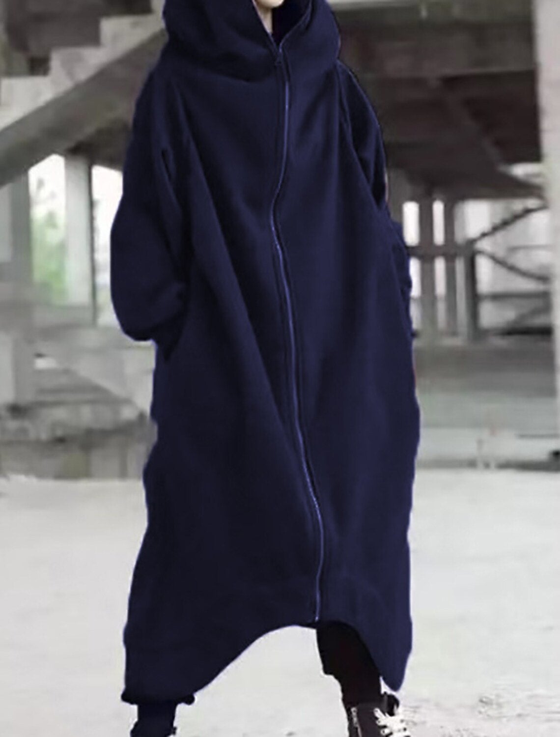 Variant image for Dam Kappa Lång Fleece med Huva Elegant Design-17