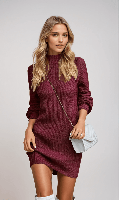 Kvinnors Midi Klänning Ribbad Stickad Komfort-1