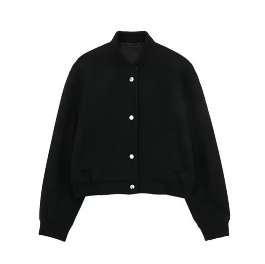 Kvinna Kort Bomberjacka Retro Ull-1