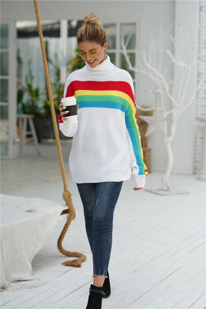 Dam Tröja Rund Hals Långärmad Akryl Randig-5