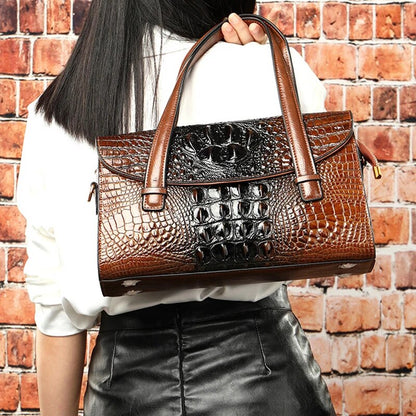 Dam Axelväska Alligatorlook Äkta Läder Elegant Design 8
