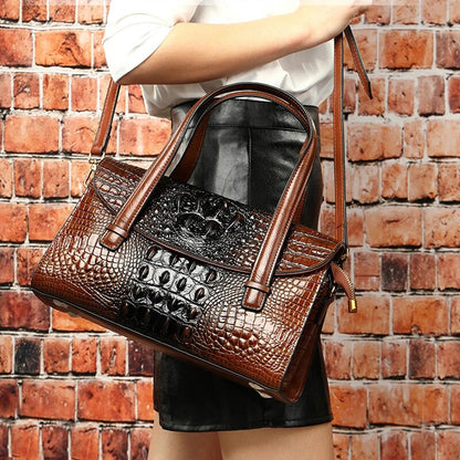Dam Axelväska Alligatorlook Äkta Läder Elegant Design 5