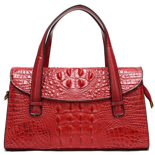 Dam Axelväska Alligatorlook Äkta Läder Elegant Design 7