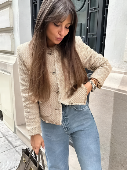 Kvinna Kort Jacka Elegant Tweed-5