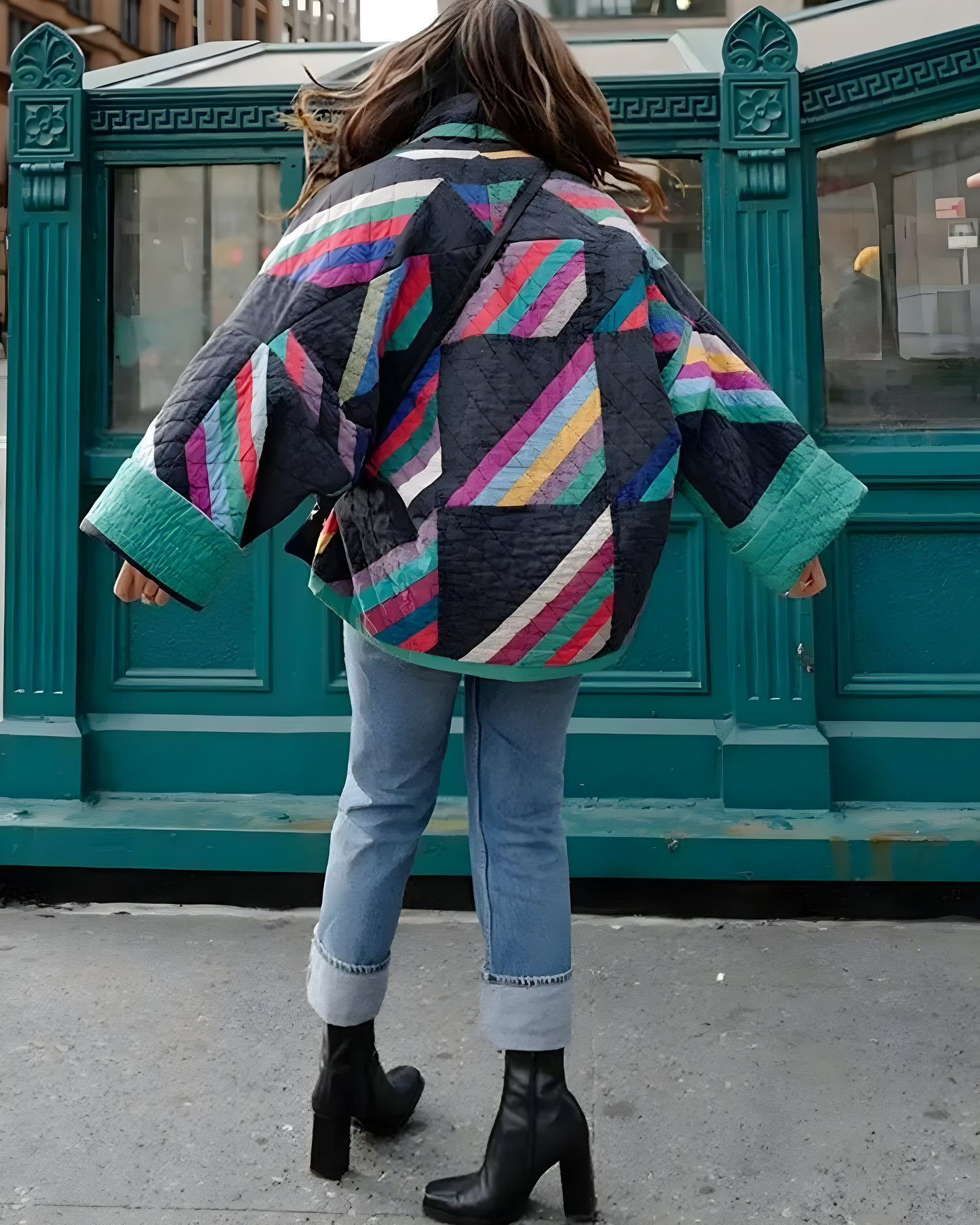 Damjacka Vintage Geometrisk Design Polyester för Damer-2