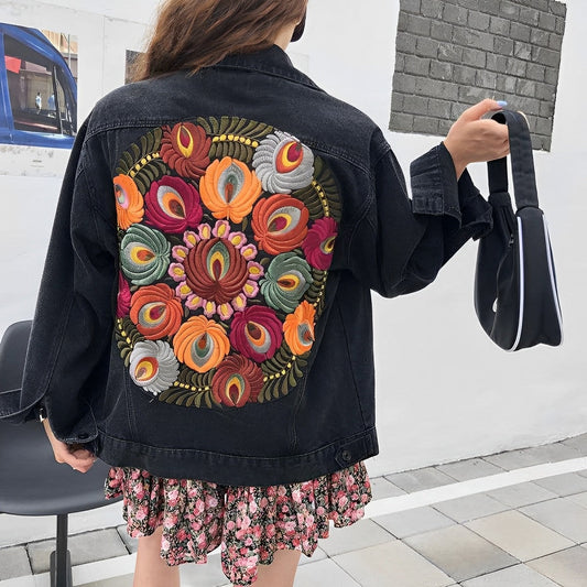 Dam Denimjacka Vintage Stil 100% Bomull-1