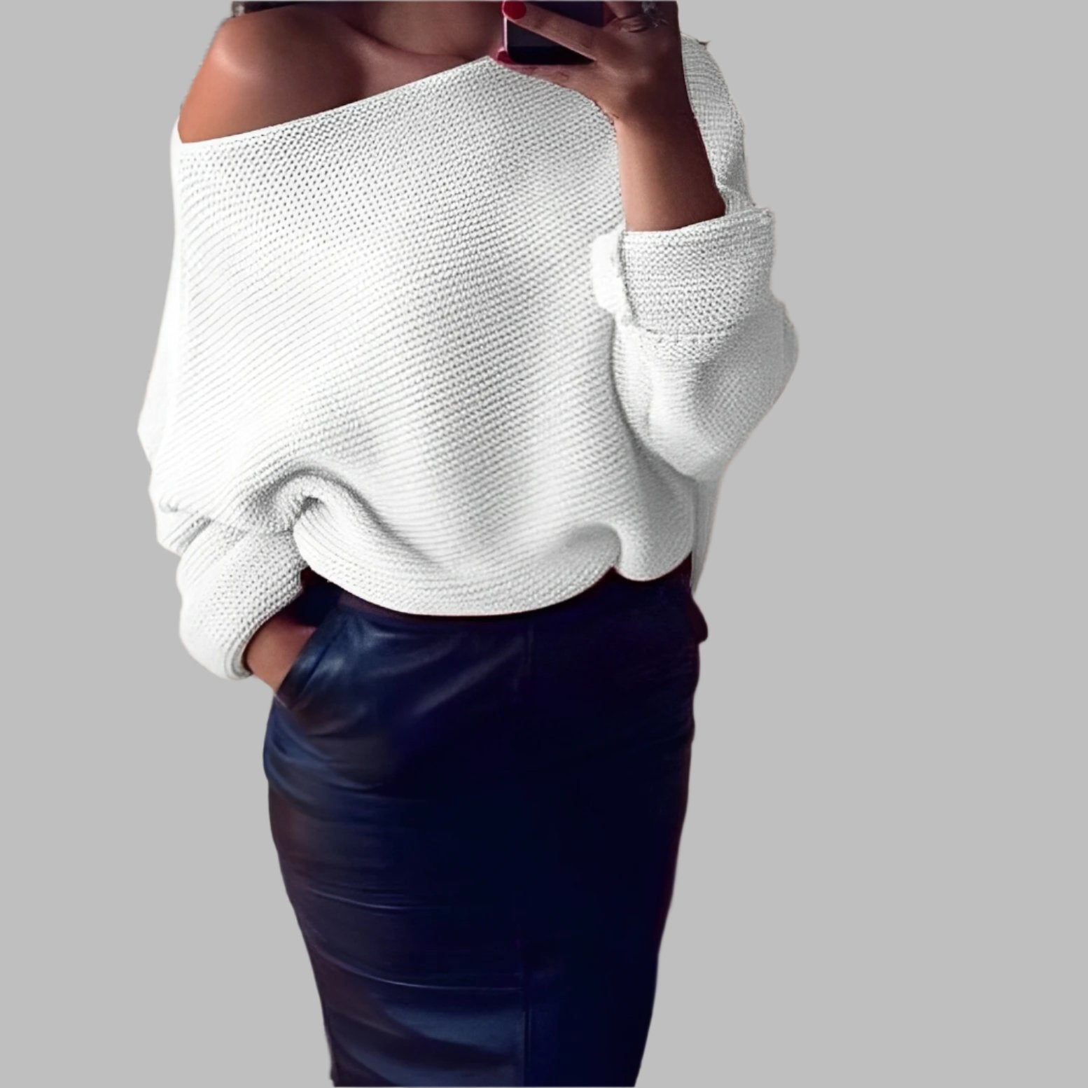 Dam Axelfri Tröja Mjuk Elastisk Blandning Trendig Design-6