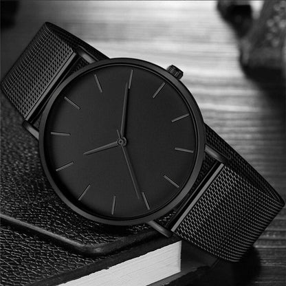 Herrklocka Minimalistisk i Rostfritt Stål med Justerbart Läderarmband-3