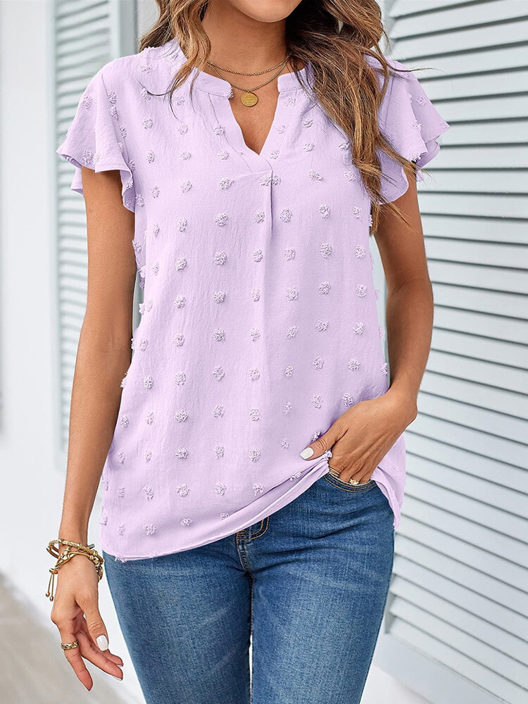 Dam Blus Lapptäckdesign med Fjärilärmar i Polyester 14