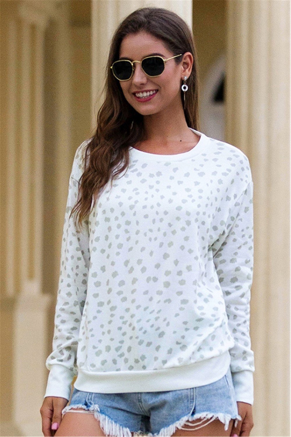 Dam Tröja Leopardmönster Långärmad Bomull Polyester-4