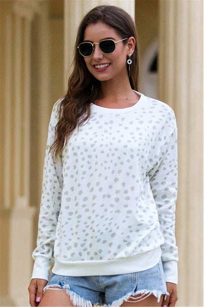 Dam Tröja Leopardmönster Långärmad Bomull Polyester-4