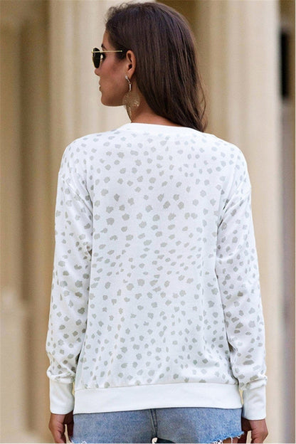 Dam Tröja Leopardmönster Långärmad Bomull Polyester-6