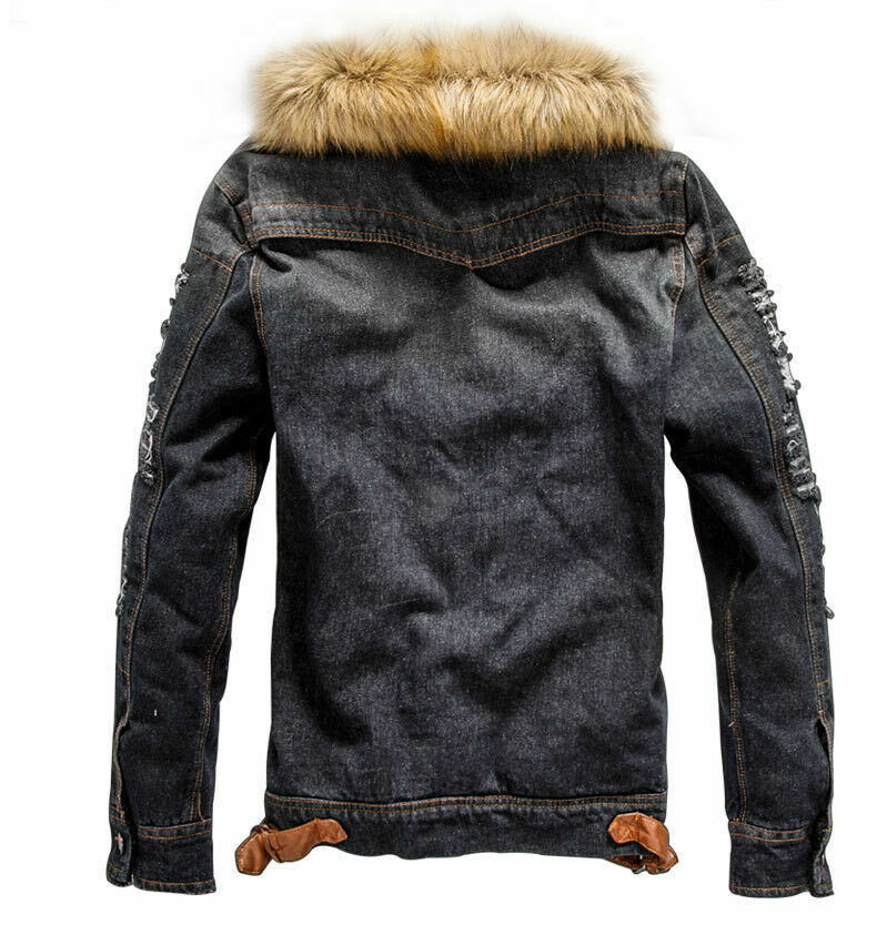 Damer Denimjacka Med Syntetisk Pälskrage Tjock Varma Fickor-2