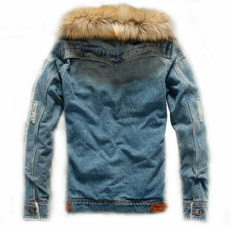 Damer Denimjacka Med Syntetisk Pälskrage Tjock Varma Fickor-3