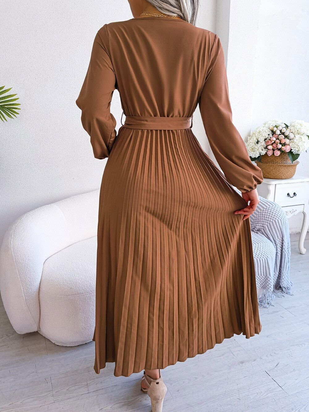 Dam Maxiklänning V-hals Boho Stil Polyester-2