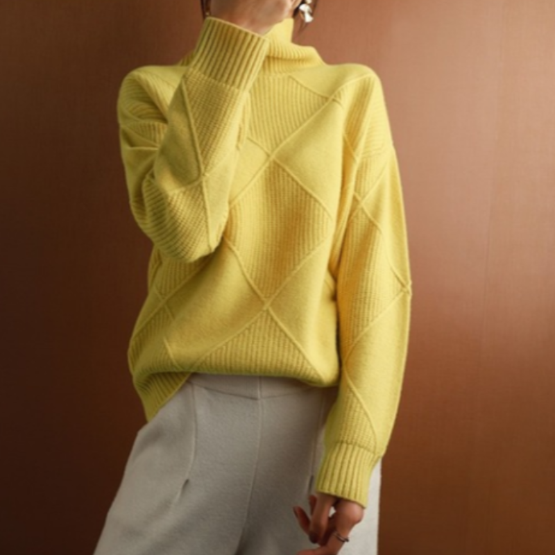 Dam Stickad Turtleneck Tröja Flätmönster Akryl-1