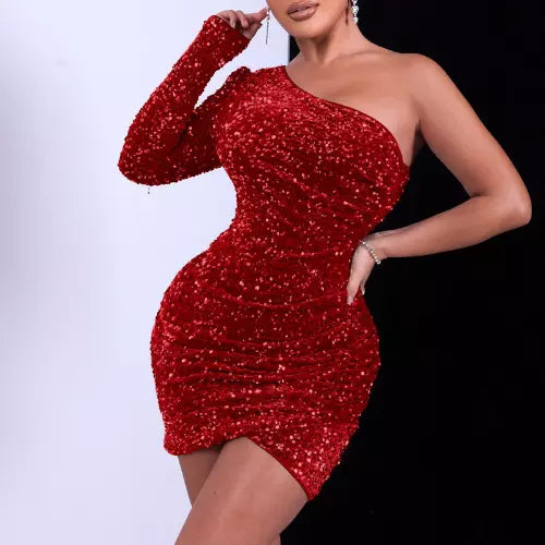 Variant image for Dam Glittrig Miniklänning Asymmetrisk Paljett Polyester-16