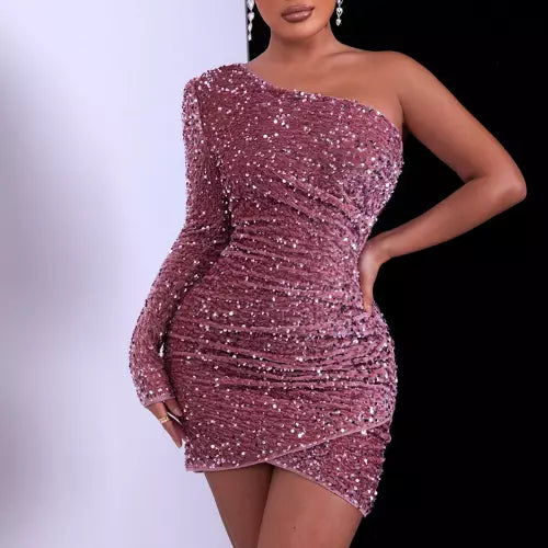 Variant image for Dam Glittrig Miniklänning Asymmetrisk Paljett Polyester-6