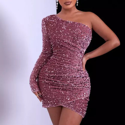 Variant image for Dam Glittrig Miniklänning Asymmetrisk Paljett Polyester-6